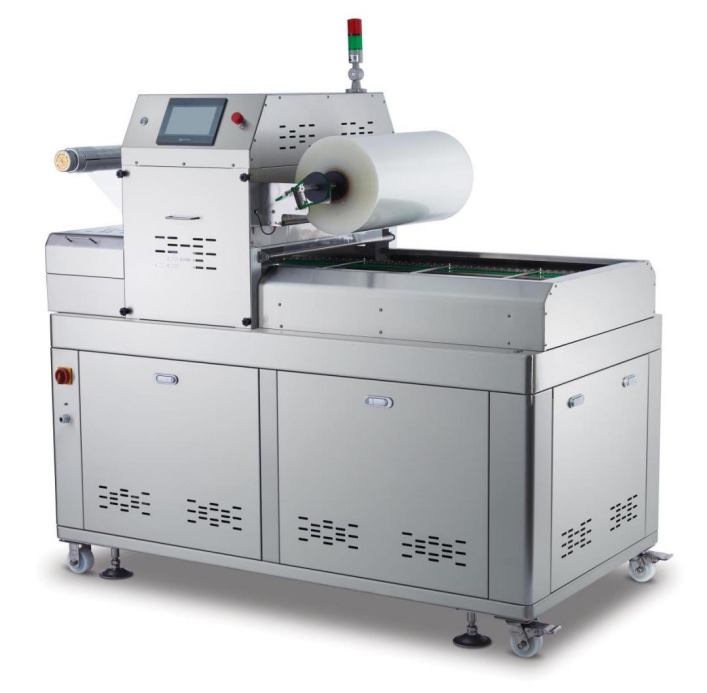 Modified atmosphere tray packaging machine with mold cavity, sealing unit and touch screen