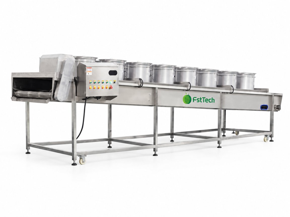 Cold-air drying machine blowing ambient air over washed salad leaves