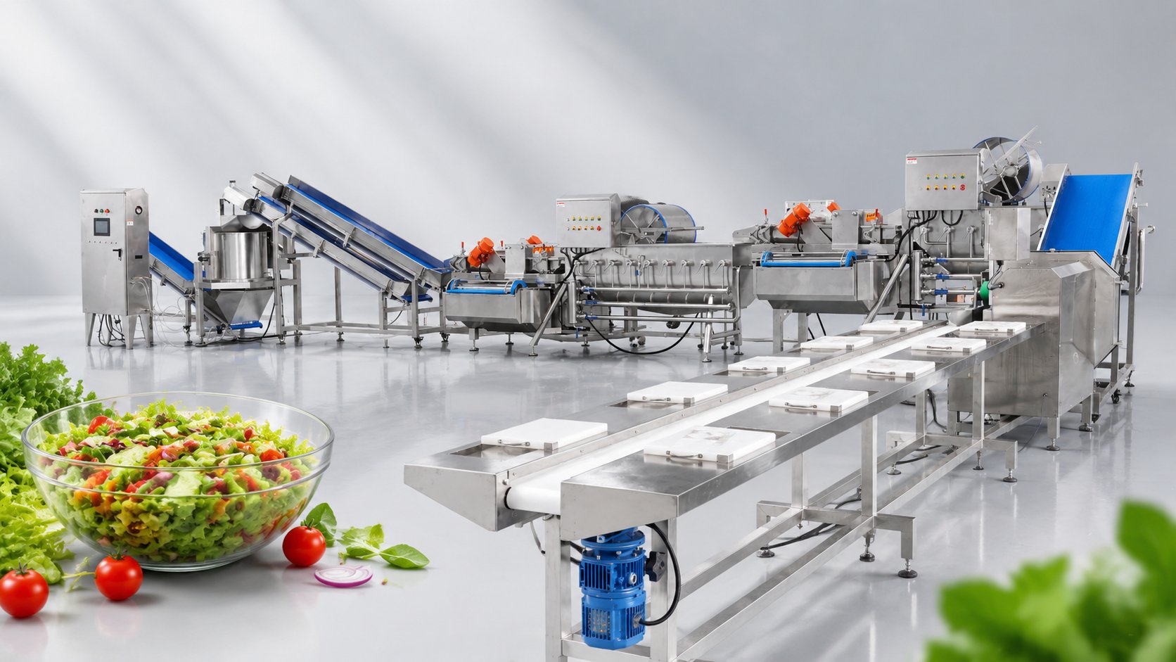 Fresh-cut salad processing line video preview