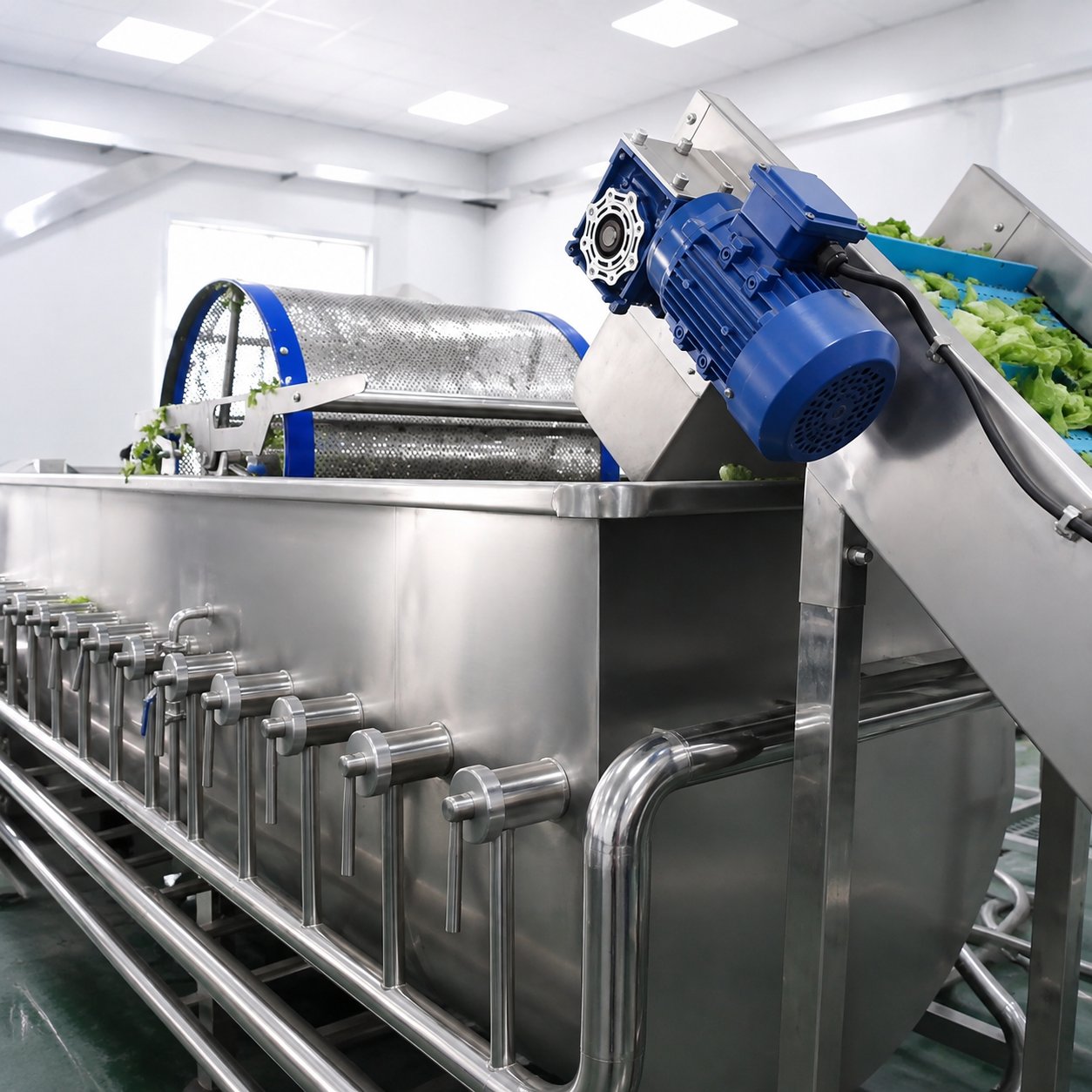 Second vortex washing machine with high-pressure spray giving salad leaves a final rinse